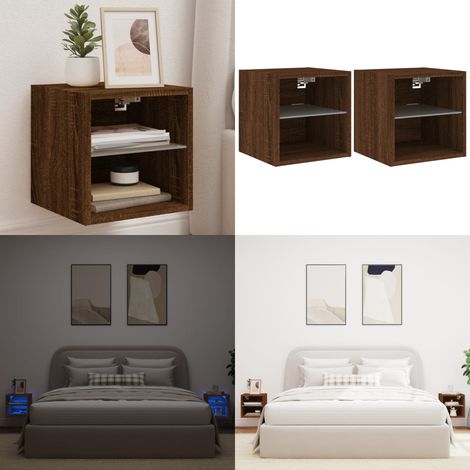 Muebles TV de pared luces LED 2 uds roble marrón 30x28,5x30 cm - Luz LED RGB - Muebles de pared con luz