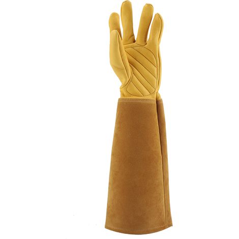 Gants de jardinage en cuir pour la taille des rosiers, résistants à l'usure et aux perforations, gants de travail longs (Jaune S) (1/5)
