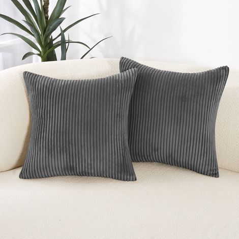 Housse de Coussin Deconovo 45x45 cm Rayée, Lot de 2 Taies d'Origami Décoratives pour Canapé Salon, Gris Foncé (1/5)