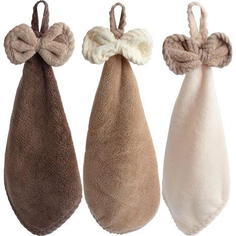 Lot de 3 serviettes décoratives et élégantes en microfibre polaire corail pour la cuisine et la salle de bain sèchent les mains instantanément. (1/5)