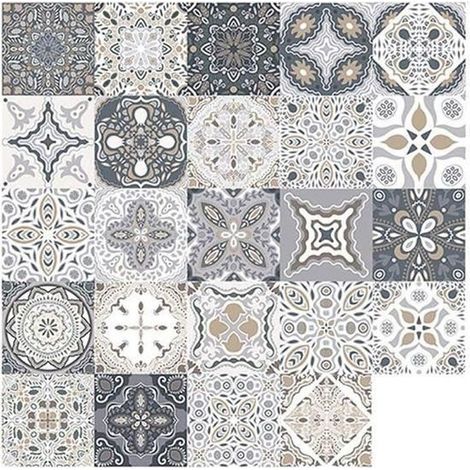 48 pièces autocollants pour carrelage autocollants pour carrelage imperméables carreaux de ciment adhésifs, salle de bain 15 x 15 cm (1/4)