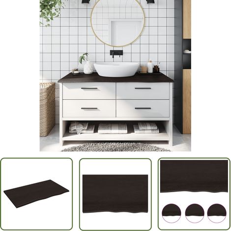 The Living Store Comptoir de salle de bain marron foncé 100x60x2 cm bois traité - Comptoir Salle De Bain - Comptoir Bois - Plan De Travail Salle De Bain - Meuble Lavabo - Chêne Massif (1/5)