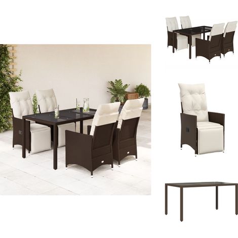 Ensemble de bistro de jardin 5 pcs coussins marron poly rotin - Meubles De Jardin - Salon De Jardin - Set De Bistro - Fauteuil Inclinable - Résine Tressée (1/5)