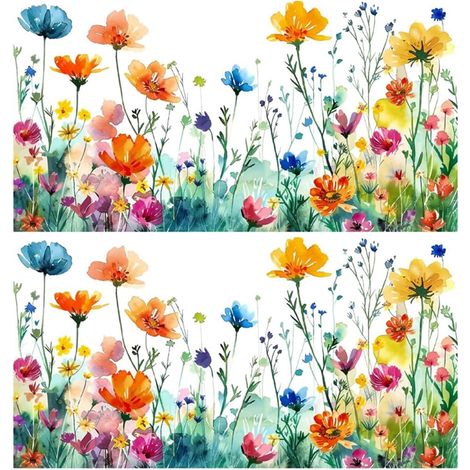 2 Pièces Film Vitre Décoratif 60 x 30 cm, Motif Floral Coloré, Double Face, Brise-Vue pour Fenêtre, Porte et Maison(JD3601) (1/5)