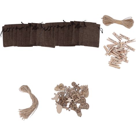 Lot de 24 sacs de Noël avec calendrier de l'Avent, pochette à cordon et clip, gris chiné. (1/5)