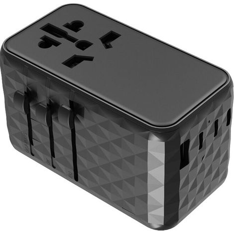 Adaptador de viaje universal de 100 W, adaptador de enchufe internacional Ubigbuy, adaptador de corriente USB-C esencial para viajes globales con GaN, con 3 puertos USB-C y 1 adaptador convertidor int