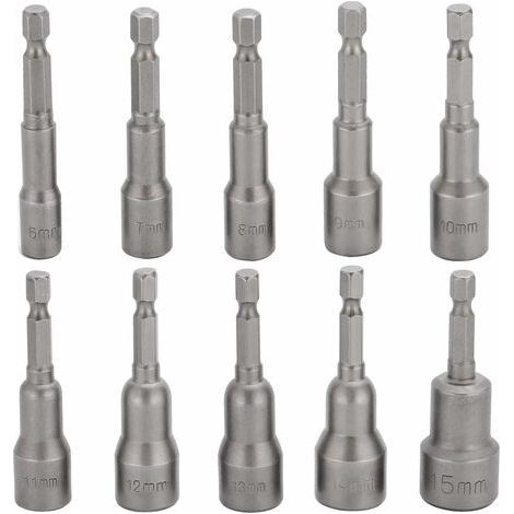 10 Pcs Embout Douille Visseuse à Choc 6-15mm Set Magnétique Hexagonale Douille Jeu de Embout Aimanté Perceuse Prise Hexagonale douille Set 1/4 Pouce pour Mandrin à Changement Rapide (1/5)