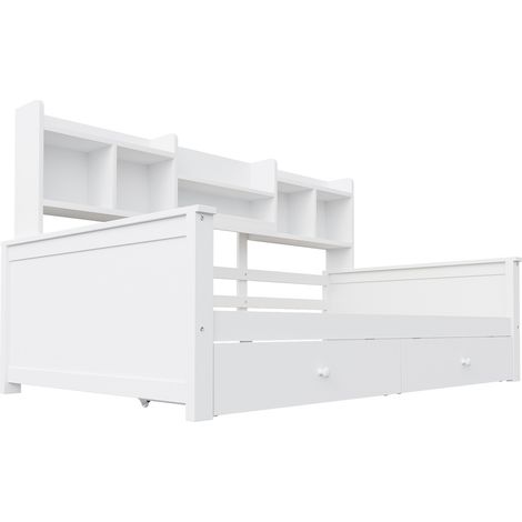Einzelbett 90 x 200 cm mit Schubladen und Ablagefächern, weiß, MODENUIT (1/5)