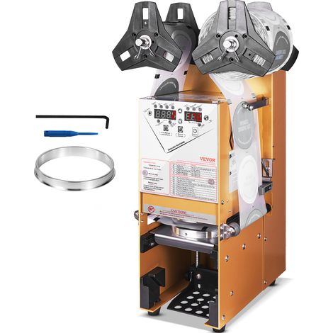 VEVOR Máquina Selladora de Tazas Totalmente Automática, 500-650 Tazas/H, Selladora de Te Electrica Boba 180mm Altura 90/95mm Panel LCD de Control Digital para Te con Leche de Burbujas, Cafe, Color Oro