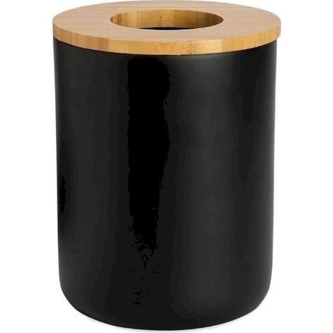 Poubelle salle de bain bambou noir design nordique élégant - noir mat et bambou naturel (1/2)