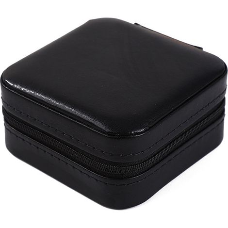 Étui à Bijoux de Voyage Compact en Cuir PU, Boîte à Bijoux Mini Portable pour Maison et Déplacements, Noir (1/5)