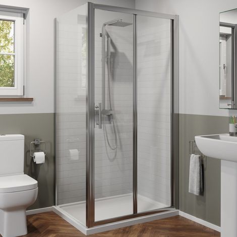 900mm x 700mm Bathroom Bi Fold Shower Door Enclosure Side Panel Framed 6mm Glass (1/5)
