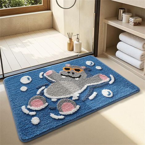 Tapis de salle de bain hippopotame 50 x 80 cm, tapis de sol doux à séchage rapide pour douche et baignoire (1/5)