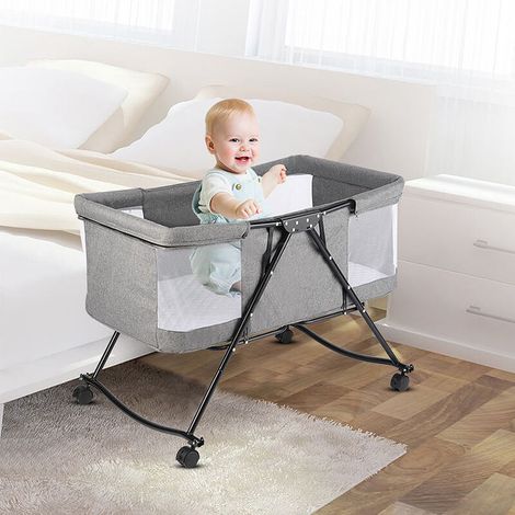 – Berceau bébé pliable portable avec moustiquaire – Roues universelles silencieuses – Inclinaison réglable 3-8° – Matelas en mousse 3D (1/5)