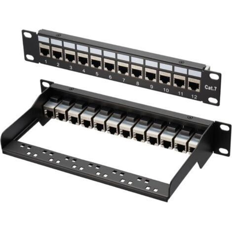 12-Port Cat 7 10" LAN-Switch-Patchpanel, geschirmtes Verteilerpanel, Rackmontage, Servermontage für Gigabit-Netzwerk-Switches, Desktop- und Wandmontage, geschirmt