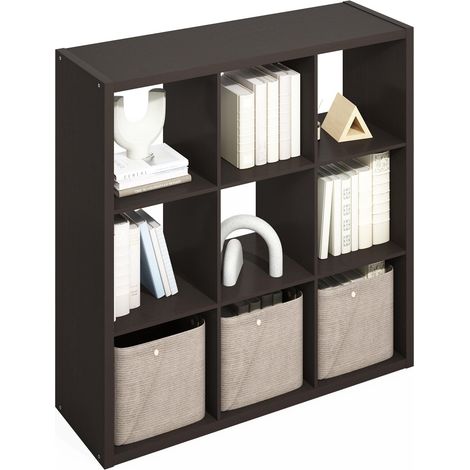 Organisateur Cube, Étagère 9 Cubes, Étagère à Dos Ouvert, Étagères de Rangement, Cadre Extra épais, pour Organisation et Rangement, Salon, Bureau à Domicile, Chêne foncé (1/5)