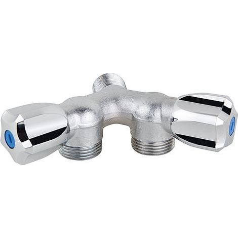Robinet double machine a laver Y chromé, sable, 3/4"x1/2"x3/4" male 2 pompes avec antiretour