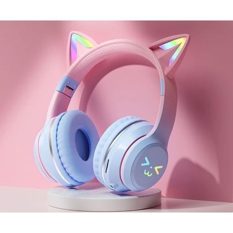 Casque Bluetooth avec lumière clignotante à LED,écouteurs sans fil avec micro,casque stéréo RVB cool pour enfants et filles-Bleu (1/4)
