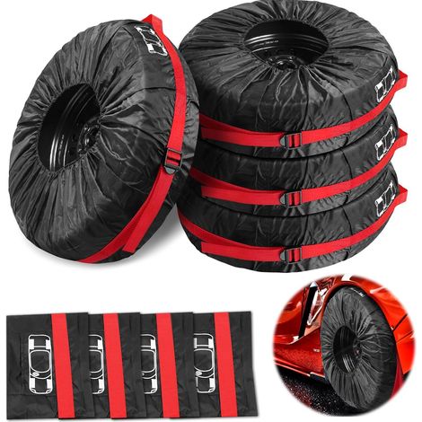 Lot de 4 Housses de Pneus de Secours de Voitur 19-23 In, Housse Roue de Secours de Rechange Universelle, Imperméable, Anti Poussière Neige, Housses de Protection de Roue Voiture avec poignée renforcée