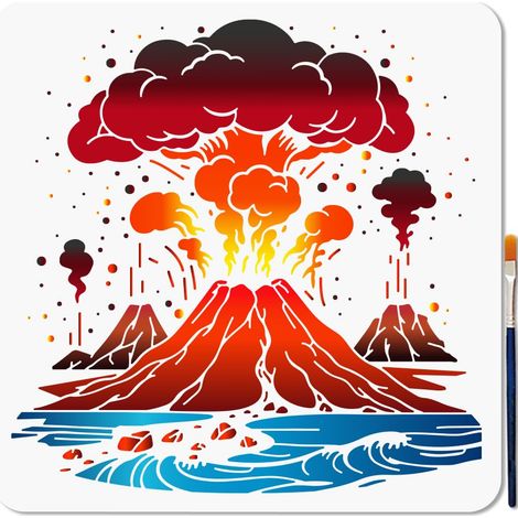 Pochoirs D'Éruptions Volcaniques Pochoirs de Catastrophes Naturelles pour Peinture 30 × 30cm Modèle avec Pinceau pour Mur Meubles Papier Toile Scrapbooking Décoration (1/5)