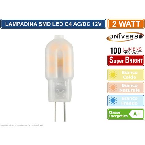 UNIVERSO LAMPADINA LED G4 2W BULB CHIP SMD 300° 200 LUMEN AC/DC 12V (1/2)