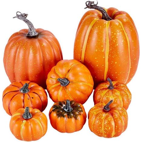 Künstliche Kürbisse 8er Set, verschiedene Größen, orange, Deko für Herbst & Halloween (1/5)