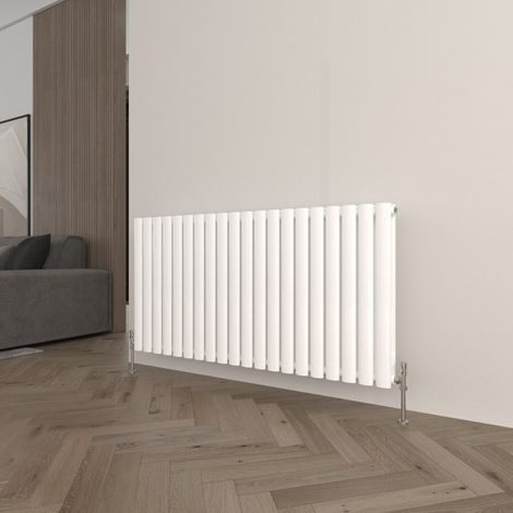 T&K Horizontal White Double Radiator Oval Column Designer 600x1180mm Modern Central Heating Rads (1/5)
