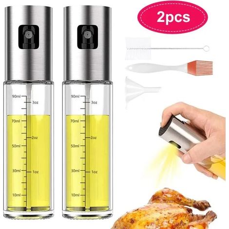 Vaporisateur d'huile et de vinaigre,2PCS Pulvérisateur d'huile 100ml,avec 2 Brosse et 1 Entonnoir 1 Brosse à huile pour Cuisine/BBQ (1/4)