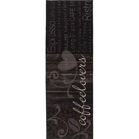Tapis intérieur noir antidérapant à poil court durable - noir profond avec motifs gris et blanc (1/5)