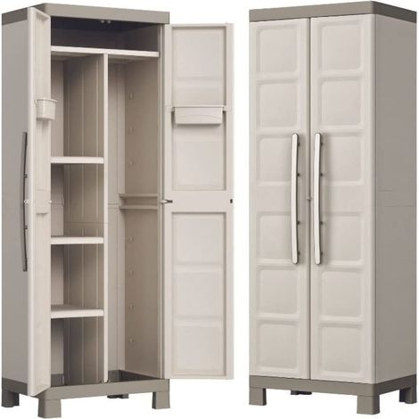 Armoire Utilitaire Excellence - Armoire de Rangement en Résine Multifonctions - Étagères Modulables, Pieds Surélevés - Cuisine, Garage, Atelier, Placard - 68 x 39 x 182 cm - Sable/Terre (1/5)