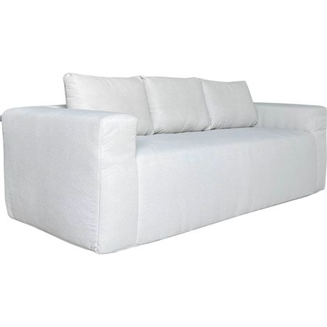 Canapé 3 places en tissu côtelé avec coussins écru L 200 cm