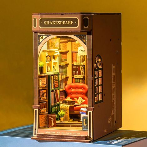 DIY Noël Kit avec Lumières LED, Booknook Puzzle 3D en Bois Livre Décoration de la Chambre Noël Anniversaire Cadeaux pour Filles Femme - Shakespeare's Bookstore,Idéal pour les festivals et les réunions (1/5)