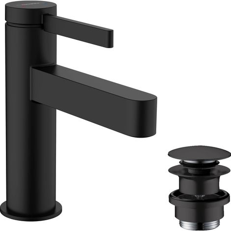 Hansgrohe Finoris - Waschtisch Einhebelmischer 100, mit Ablaufgarnitur Push-Open, EcoSmart, schwarz matt 76010670 (1/5)