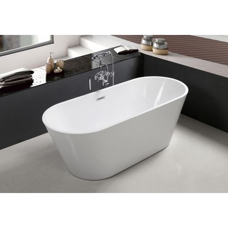 Sanitaire – Baignoire îlot acrylique ovale 170x75 cm – Construction monobloc renforcée en fibre de verre – Design ergonomique pour confort ultime