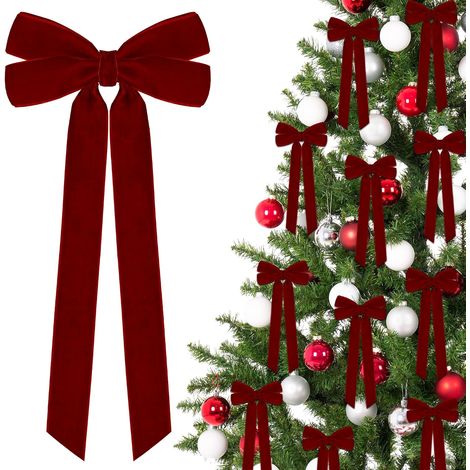 12 nœuds de ruban en velours de 5 pouces ×10 pouces, décorations de sapin de Noël, ornements de Noël vintage pour arbre, maison, fête, porte d'entrée, décorations de couronne vintage et de vacances (1/4)