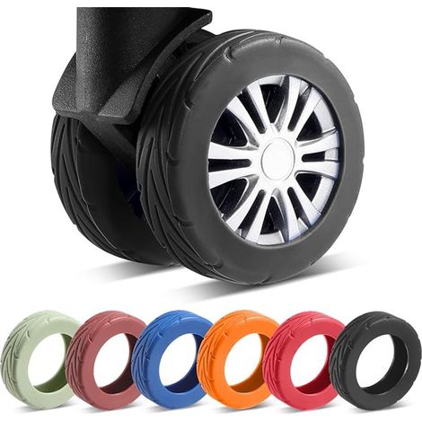 Ensemble de 8 couvre-roues de valise, en silicone résistant à l'usure et insonorisant, texturé, antidérapant, convient aux roues de 2 à 2,4 pouces, noir. (1/5)