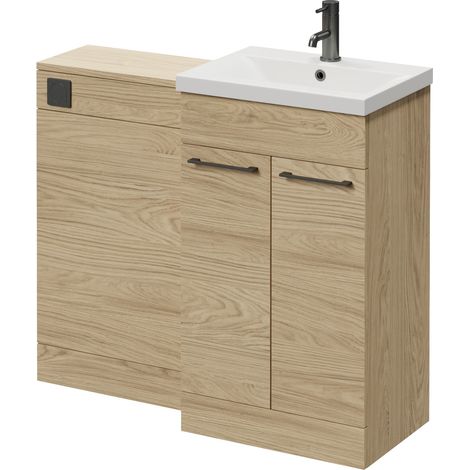 Napoli 390 Light Oak 1000mm 2 Door Vanity Unit Toilet Suite with Glide Basin - 1000mm - Gunmetal Grey 160mm HandleWithout Kingston Toilet Pan