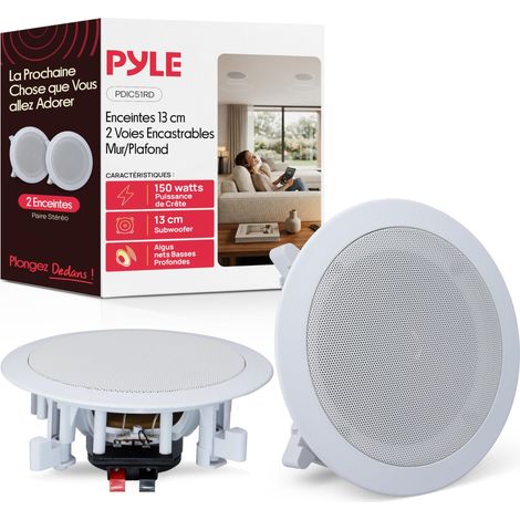 Enceinte Murale/Plafond de 13,3 cm - Paire d'Enceintes Médium-Grave à 2 Voies avec Woofer et Tweeter à Dôme en Polymère de 2,54 cm- Design Encastré - Haut Parleur Encastrable Plafond (1/5)