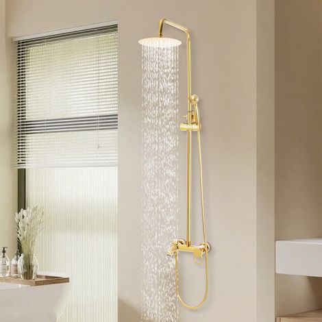 Ensemble de douche pour salle de bains avec douchette à main et robinet - doré, douchette supérieure de 20cm - réglable (1/5)