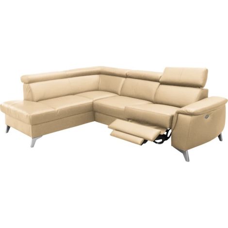 Canapé d'angle en cuir italien de luxe 5/6 places avec relax électrique et coffre, LINCOLN, beige, angle gauche (1/5)