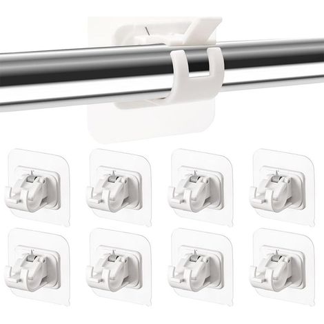 8 Pièces Support Tringle Rideaux sans Percage, Crochet Rideau Adhesifs,Supports pour Tringles à Rideaux Auto-AdhéSifs,Support AméLioré Rideaux,pour la Maison, la Salle de Bain(Blanc) (1/5)