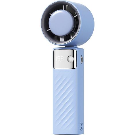 Mini ventilateur portable USB rechargeable, 1 à 199 vitesses réglables, batterie 4000 mAh, angle réglable 115°, écran LED, idéal pour bureau, voyage et extérieur, bleu