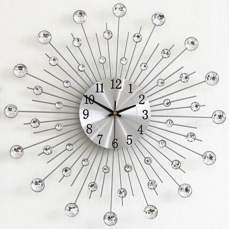 Horloge Murale Argenté Geante avec Strass, Metal Silencieuse Pendule Murale Moderne Nordic Décoration, Créative Design pour Salon Chambre Bar 50cm