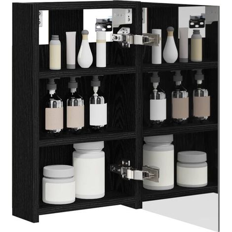 Meuble de Salle de Bain avec Miroir et Rangement, Armoire Murale en Bois Chêne Noir 30 x 10,5 x 50 cm (1/5)