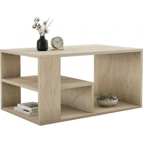 Tavolino da Salotto Verde, 2 Vani, Forma Rettangolare, Sfumatura Colore Ripiano Marmo, 80x40x50h cm Beige Marmo