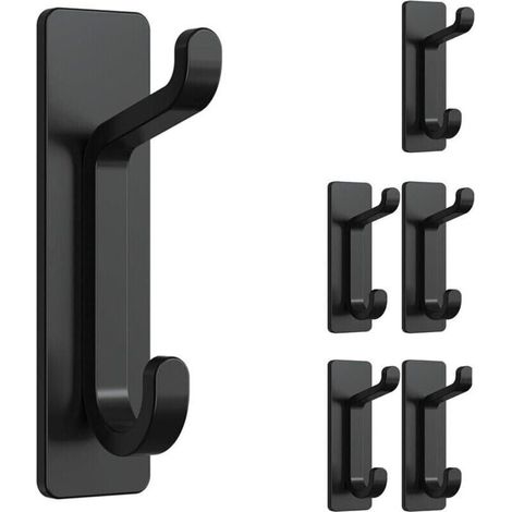 6 PicesCrochet Adhesif Mural, Porte Serviette Salle de Bain, Accroche Torchon Cuisine, Porte Manteau Adhsif, Attache Murale Sans Percer, Etanche, Antirouille, Noir (1/4)