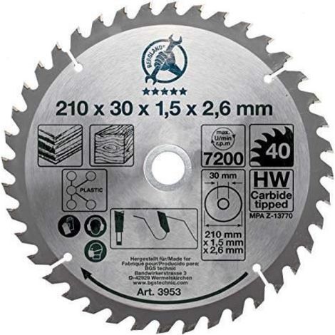 Lame de scie circulaire - - 3953 - Métal dur - Ø 210 mm - 40 dents