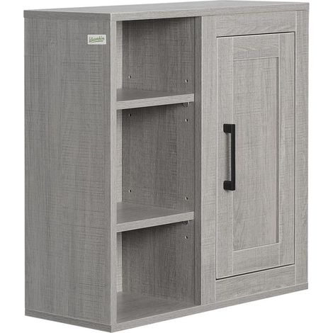 PENSILE BAGNO CON 3 RIPIANI APERTI E ARMADIETTO IN LEGNO TRUCIOLARE. 48X20X50CM. GRIGIO (1/5)