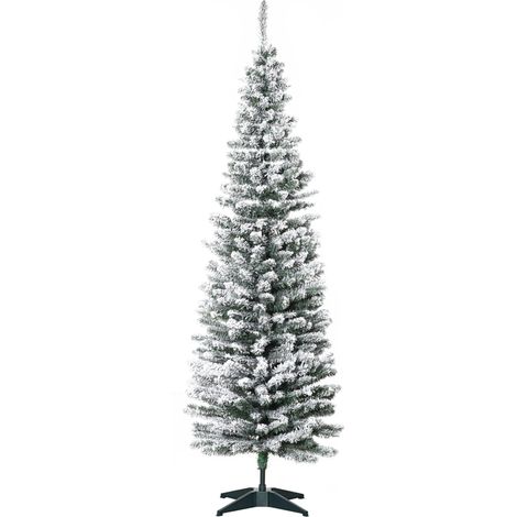 Sapin Noël 210cm vert blanc branches PVC enneigées pliable support métallique solide
