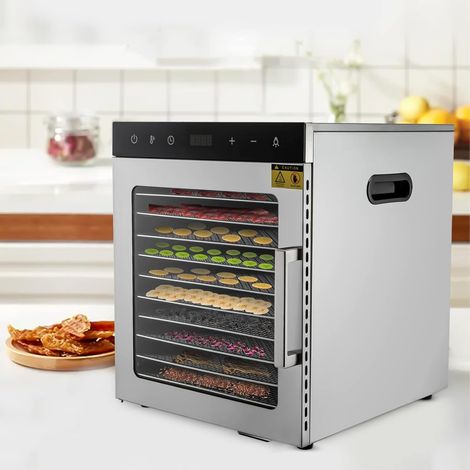 Dörrautomat Groß Edelstahl Dehydrator Food Dryer Dörrgerät Obst Trockengerät Für Zuhause Trockenschrank, 30-90℃, 10 Edelstahl-Dörrtabletts